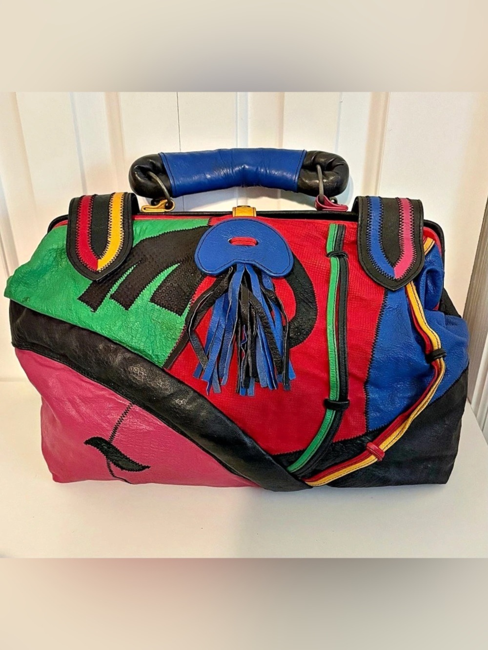 Vintage 80’s SERETA Multicolor Patchwork Leather Doctor Bag Satchel